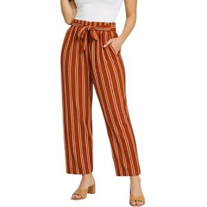 New Mix Brown & White Striped Paper Bag Pants - Size L / XL